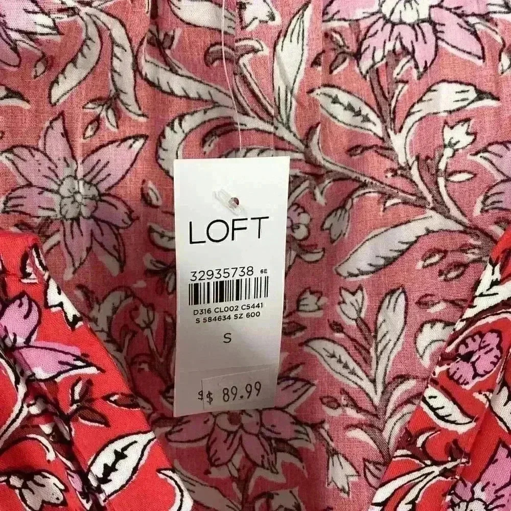 Loft Women S Floral Tier Pocket Shirt Dress Red White Rayon Short Sleeves NEW - Picture 12 of 12